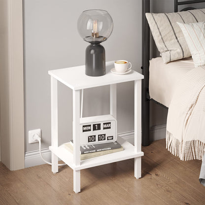 TUTOTAK Side Table, Set of 2, Bedside Table, Night stand, 2-Tier Storage Shelf, End Table for Small Space, Living Room, Bed Room, White V1TB01BW035EU