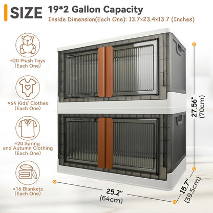 AssHMKIT Storage Cabinet with Lids, Extra Large Useful Box, 19 Gallons (72L) Each One, 2 Packs, Collapsible, Transparent, Home Organizer