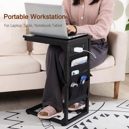 AMHANCIBLE C-Shaped Side Table with Charging Station, Side Table Set of 2