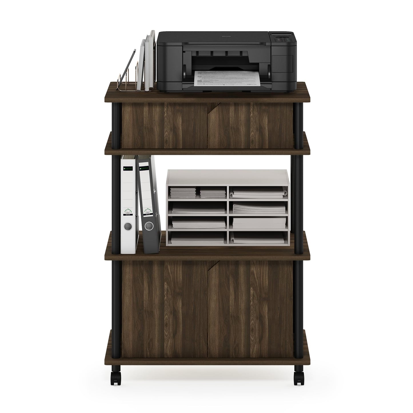 Furinno TURN-N-TUBE Printer Stand with Storage, 4-Tier Printer Stand with Wheels, Large Printer Stand, for CPU, Office Supplies, Home Office