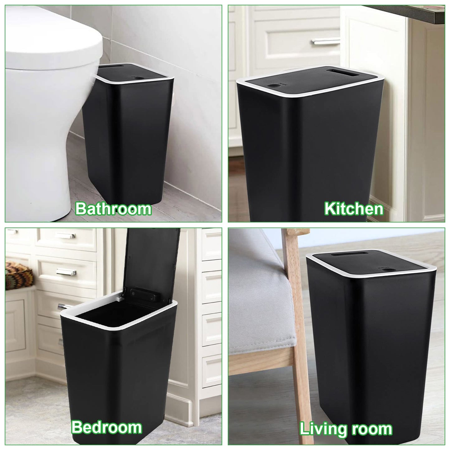 FWEEK 12L Touch Top Bin Kitchen Waste Bins Plastic Rubbish Trash Can Bathroom Dustbin for Kitchen Bathroom Bedroom Living Room Office - Black