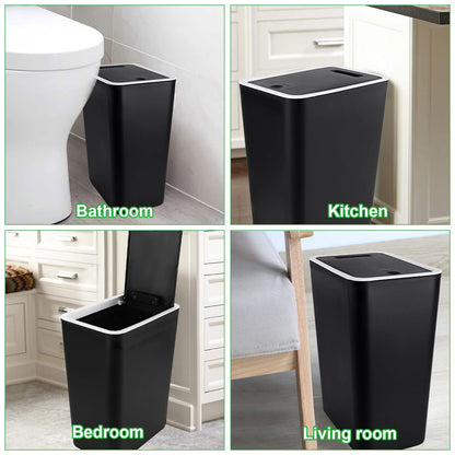 FWEEK 12L Touch Top Bin Kitchen Waste Bins Plastic Rubbish Trash Can Bathroom Dustbin for Kitchen Bathroom Bedroom Living Room Office - Black