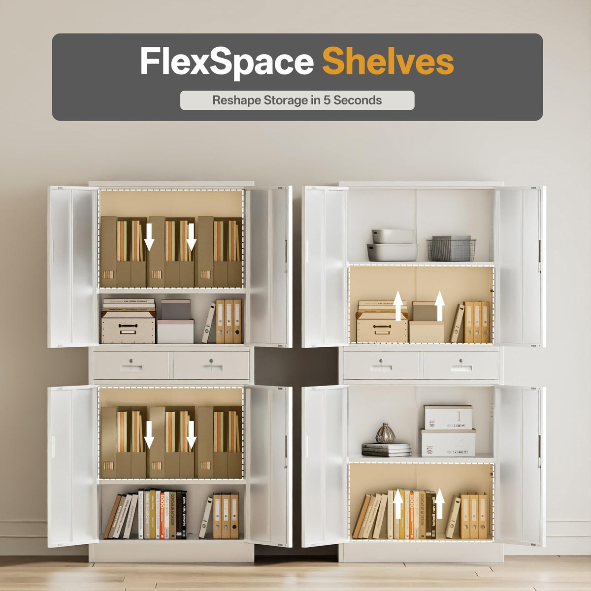 Metal Storage Cabinet, Tall Locking Storage Cabinet, White, 180*80*40cm