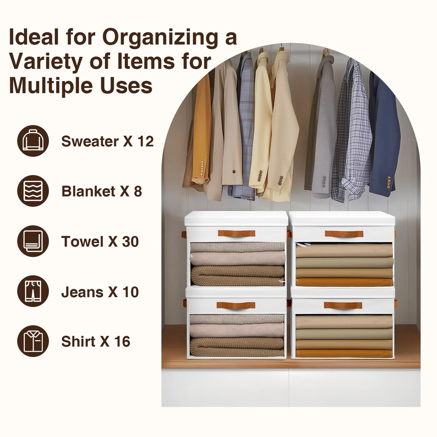 Homsorout 3 Pack Fabric Storage Boxes with Lids & Clear Windows White 22L