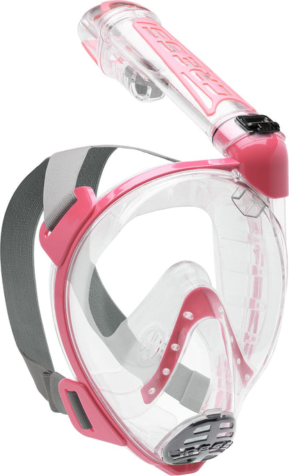Cressi Duke Full Face Snorkel Dry Mask - Available in Standard Version or with Action Cam Holder, Adult Unisex,Clear/Pink,S/M