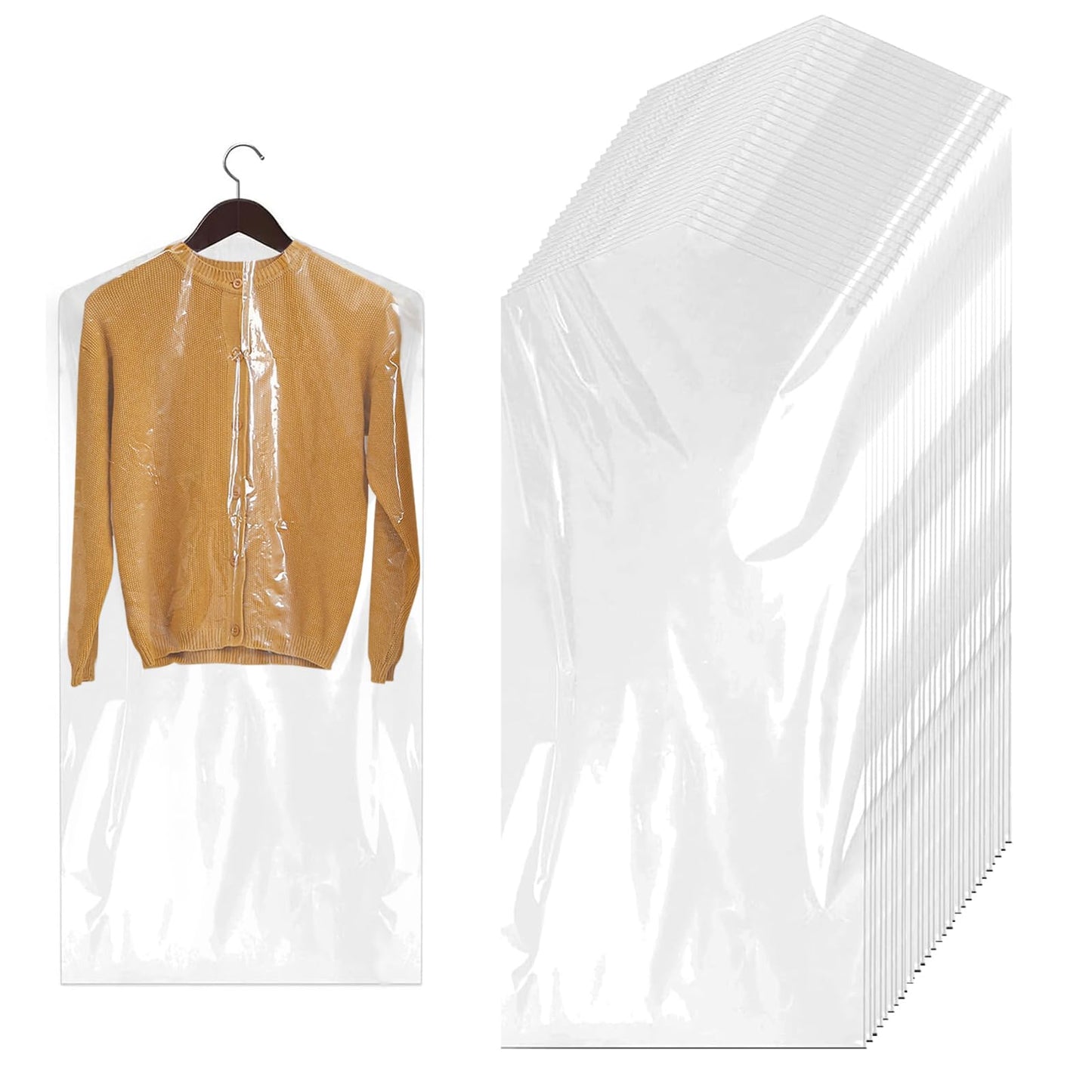 Plastic Garment Bags, 30 Pack Dry Cleaning Bags, Clear Clothes Covers, Dust Proof Garment Protector Covers, Garment Bags