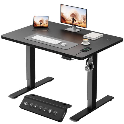 JUMMICO Electric Standing Desk 100x60cm – Height Adjustable with USB Charging, Sedentary Reminder, Memory Heights for Home Office Use, Black