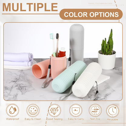sourcing map 1Pcs Travel Toothbrush Case, 7.48 x 2.36" Portable Travel Toothbrush Holder with Stripe, Plastic Toothpaste Container for Bathroom, Gym