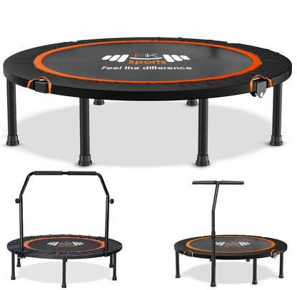 FK Sports Foldable Fitness Rebounder Trampolines, 48" and 40" Foldable Mini Trampoline with U Bar Handle, Round Mini Fitness Trampoline a indoor