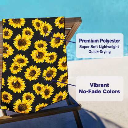 Violetpos Sunflower Print Beach Towel, Extra Large 180x90 cm 250GSM Microfibre, Sand Free Quick Dry