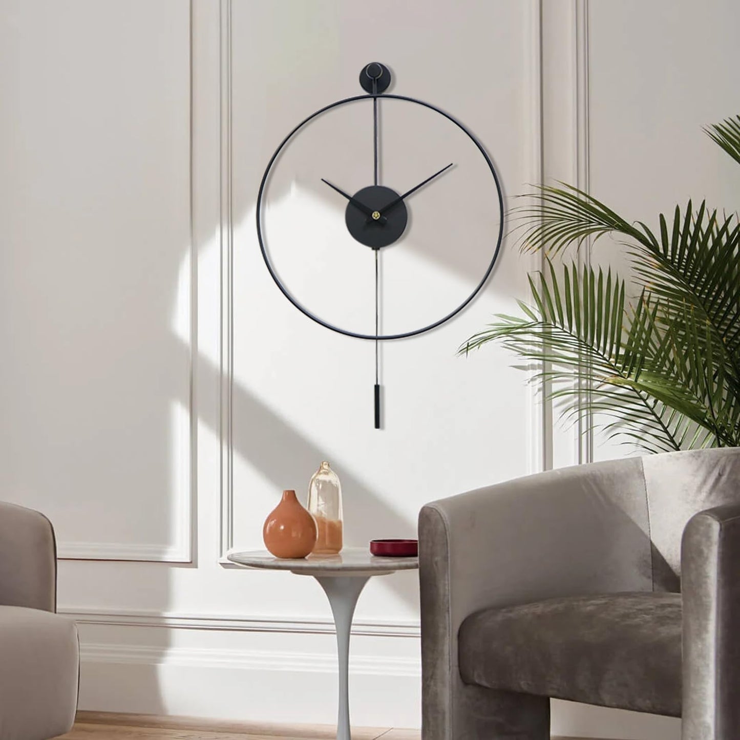 Classical Large Decorative Wall Clock with Pendulum, Modern Non-Ticking Silent Metal Wall Clocks for Living Room, Bedroom, Study, Office,20??