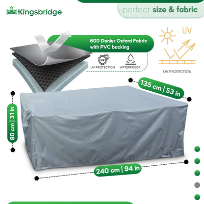 Kingsbridge Rectangular Garden Furniture Table Cover 600D Heavy Duty Fabric, Double Stitching, Waterproof, Anti UV, Breathable, Rip Proof, Grey