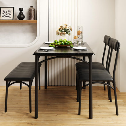 Crevyteg Space-Saving 4-Piece Dining Table Set Modern Industrial Kitchen Table with 2 Chairs and Bench for 4 Seater Dining Room Small Spaces