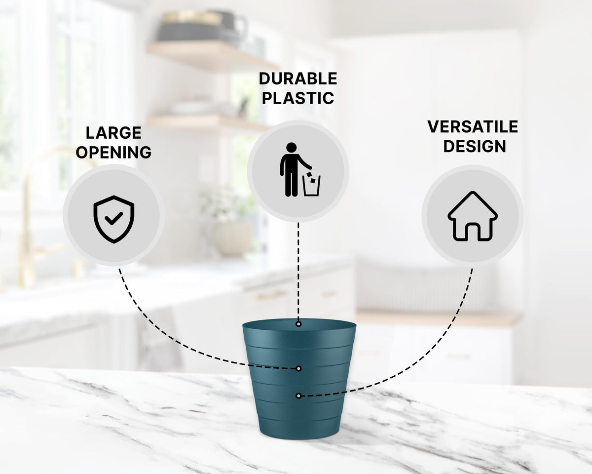 Zuvo Waste Paper Bin 5L, Wave Design Bin for Bedroom and Office, Navy Blue