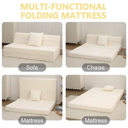 MeMoreCool Folding Mattress Double, Corduroy Fold Out Sofa Bed, Grey