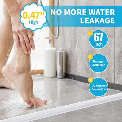 DLYYPLUS 67"/1.7M Wet Room Floor Barrier Self-Adhesive Silicone Shower Threshold Water Dam Keeps Water Inside Threshold Dry and Wet Separation