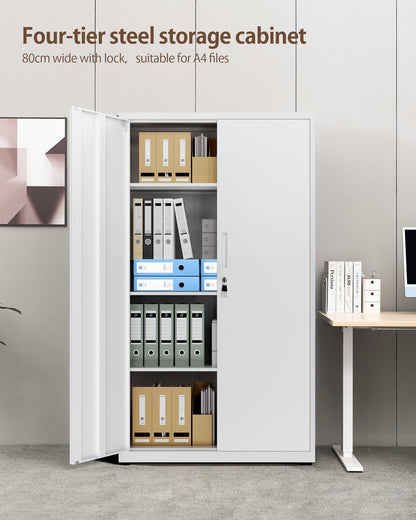 LAND·VOI Steel Storage Cabinet, 4-Tier Lockable Cabinet with Adjustable Shelves, Double-Door Cupboard Storage, For Home, Office Storage