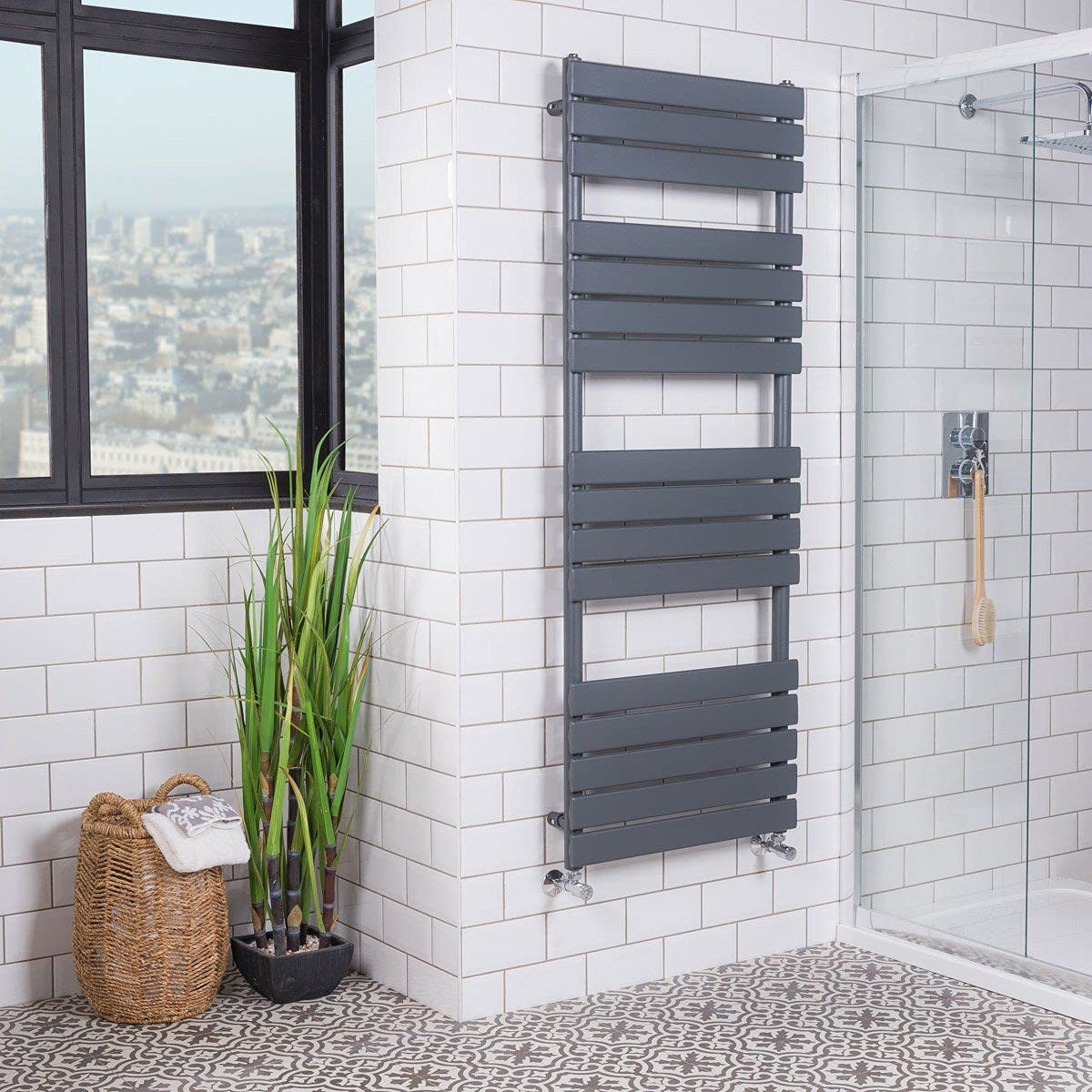 Warmehaus Flat Panel Heated Towel Rail Radiator Anthracite 1600x600mm Grey