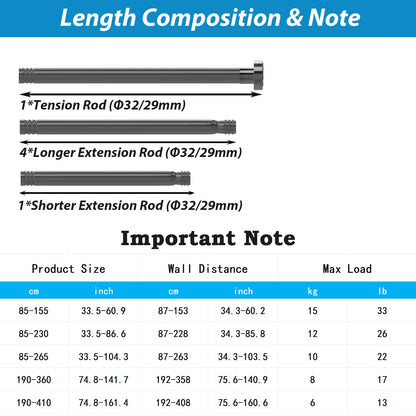Shower Curtain Pole Extendable Tension Rod No Drill Curtain Pole Shower Curtain Rail Extendable Pole for Bathroom, Window, Door, Closet