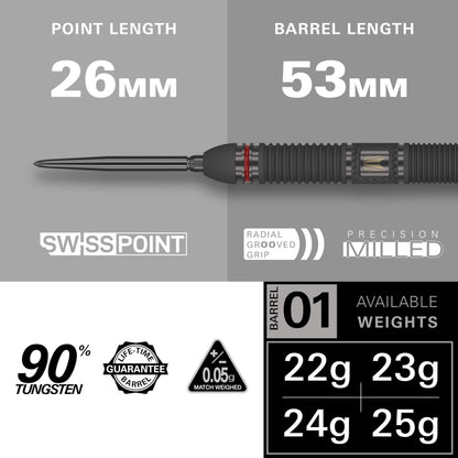 TARGET Darts Scope Steel Tip Swiss Point Darts, 90% Tungsten Dart Set, Barrel 01-22G | Steel Tip Dart Sets, Red & Black Darts, Professional Dart Set