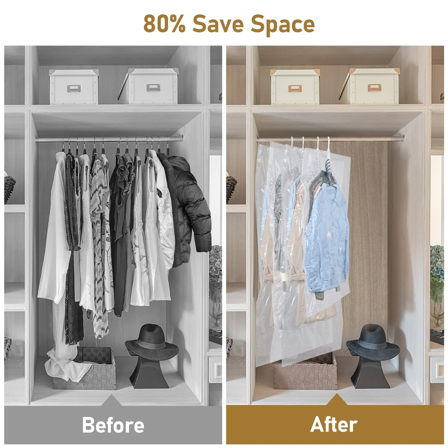 QH7 coat vacuum bags hanging, Suits, Dresses, Coats or Jackets, Clear & Reusable Closet Organizer with 4 (105x70cm)