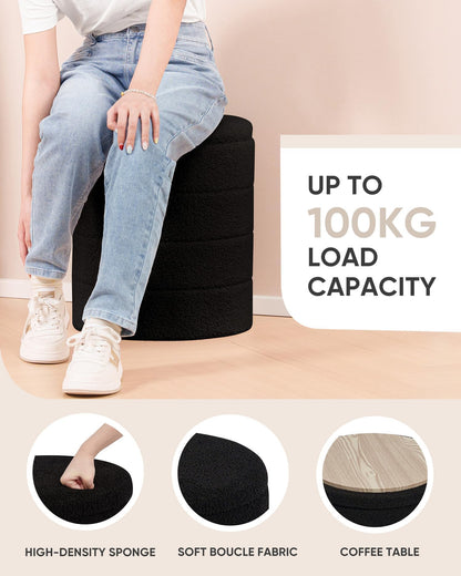 Bonlife Boucle Ottoman Storage, Foot Rest Stool Seat, Folding Footstool for Living Room, Sherpa Ottoman for Bedroom, Black, 37x37x45 cm
