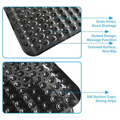 Armo® Transparent Anti Slip Shower Bath Mat Strong Mould & Mildew Bathroom Mat PVC Mat Washable Bath Mat 70CM x 38CM (Black)