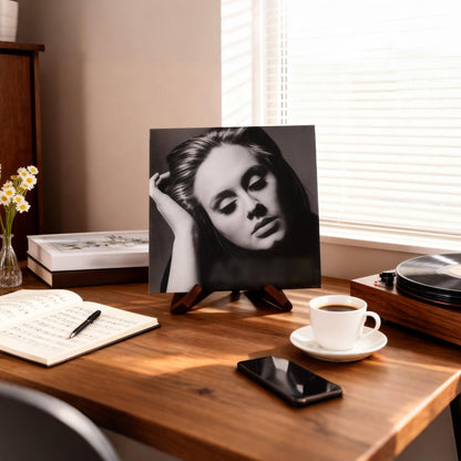 EMTPJAL Now Playing Vinyl Record Stand, Wooden Display Vinyl Holder Stand, Retro Now Spinning Record Accessories - Rustic Brown