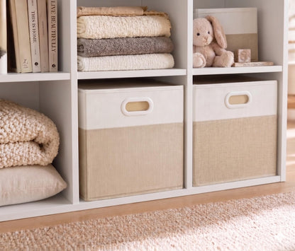 SOCOHOME Fabric Storage Boxes,25x25x25cm Storage Cube, Foldable Storage Baskets for Toys Nursery Closet(Light Khaki/Cream White, 1 Pack)