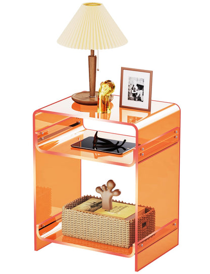 Acrylic End Table with Storage Shelf, Clear Side Table, Record Player Table, Nightstand, 15.7x19.7x11.8 (Orange, 40×30×50 cm)