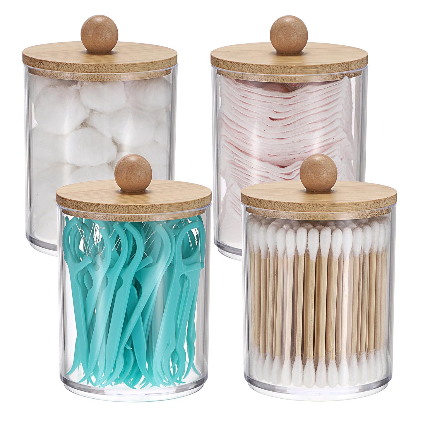 SUMTree 4 Pcs Apothecary Jars Cotton Ball & Swabs Holder with Lids, Clear