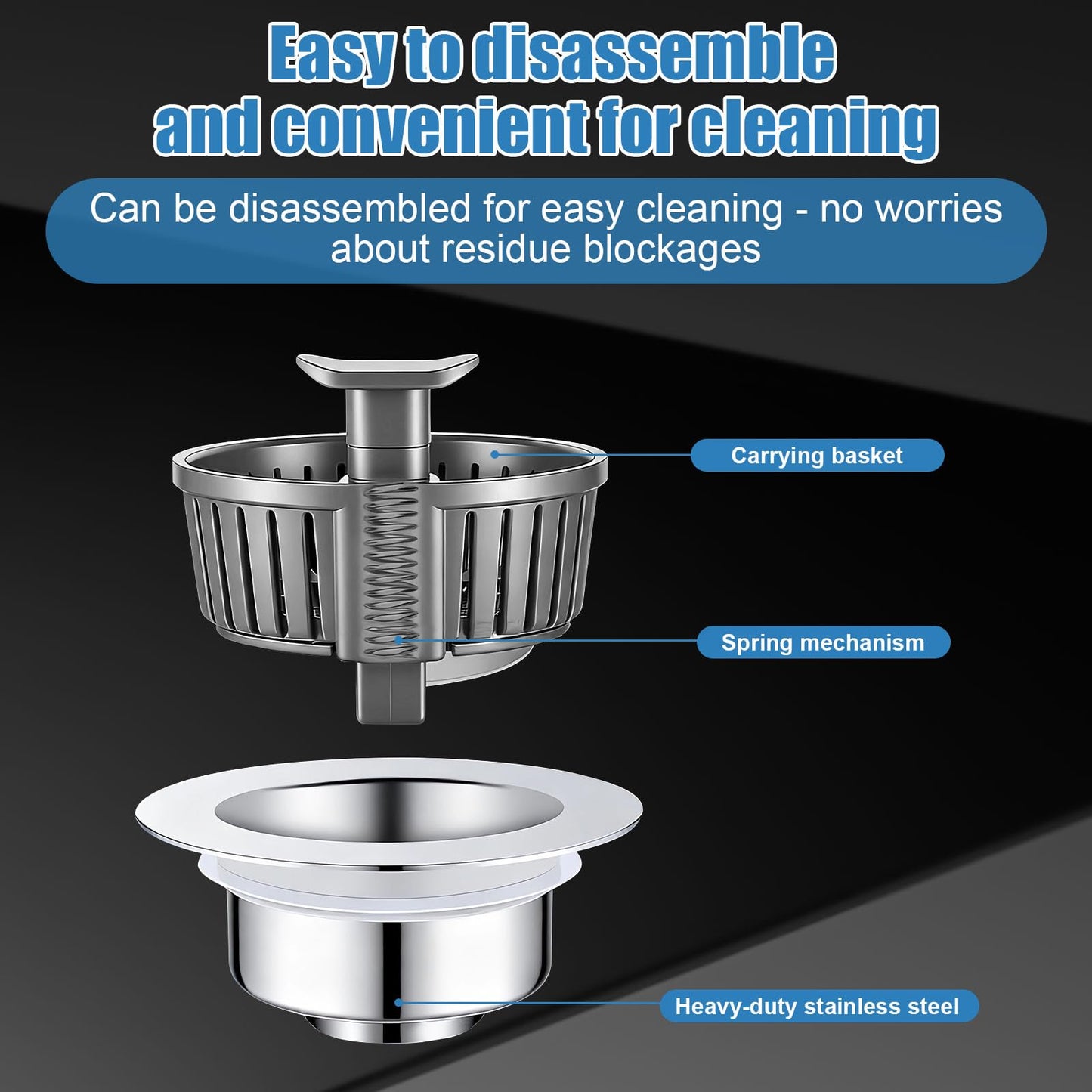 OneNine 3-in-1 Kitchen Sink Drain Strainer – Stainless Steel Sink Plug with Handle, Universal 71-81mm Sink Strainer Replacement
