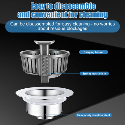 OneNine 3-in-1 Kitchen Sink Drain Strainer – Stainless Steel Sink Plug with Handle, Universal 71-81mm Sink Strainer Replacement