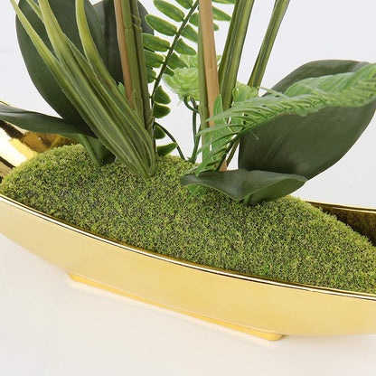 Briful 15" Artificial Phalaenopsis Flowers Arrangement Artificial Orchid Bonsai in Gold Pot Fake Flowers Silk Orchid Flower for Table Centerpieces