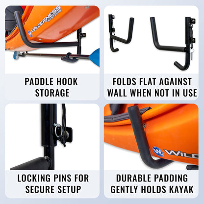 StoreYourBoard Kayak Wall Mount, Indoor & Outdoor, Rack with Paddle Hanger
