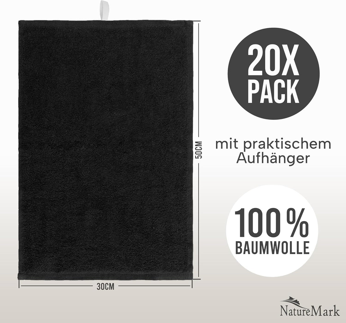 NatureMark Guest Towels - Pack of 20 (30 x 50 cm), 100% Cotton, Oeko-Tex Certified, Soft, Absorbent and Easy to Clean - For Bathroom, Guests & Spa