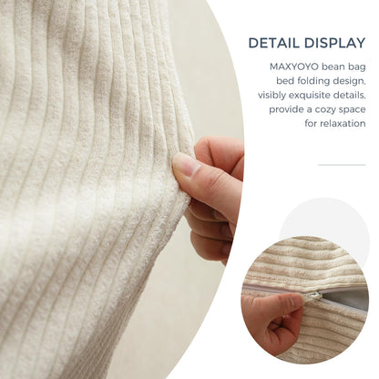 MAXYOYO Folding Corduroy Sofa Bean Bag Bed Chair Foam Filling Extra Thick 4 Fold Floor Couch Matress for Adults