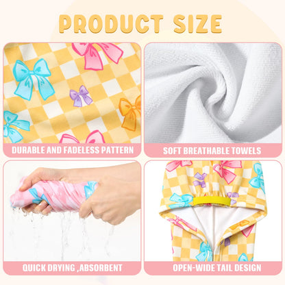 WAWSAM 2 Pack Kids Hair Towel Wrap for Girls, Microfibre Hair Turban Towel Fast Drying, Hair Towel Wrap with Elastic Strap for Long Hair
