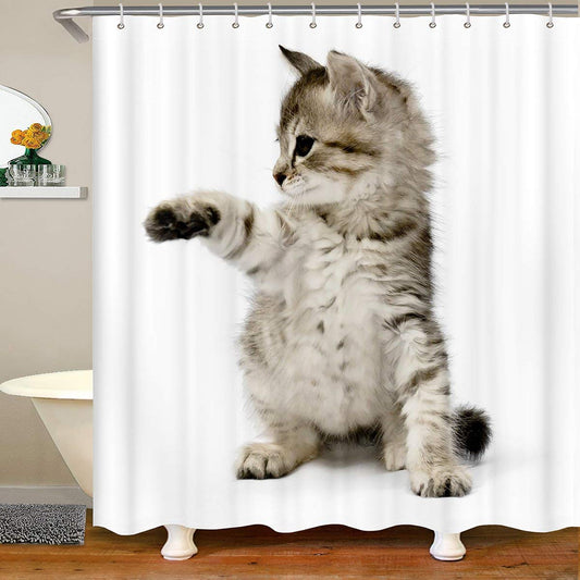 Loussiesd Cute Cat Fabric Bathroom Shower Curtain Pet Funny Cats Waterproof Shower Curtains for Kids Boys Girls 3D Animal Theme Shower Curtain with