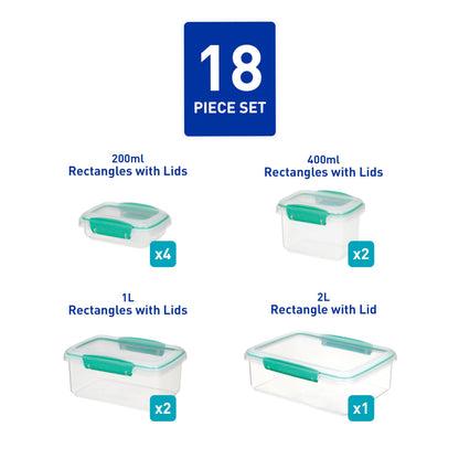 Sistema KLIP IT Food Storage Containers | Airtight & Stackable Meal Prep Containers with Lids | School Lunch Boxes & Snack Boxes | BPA-Free | 18 Count