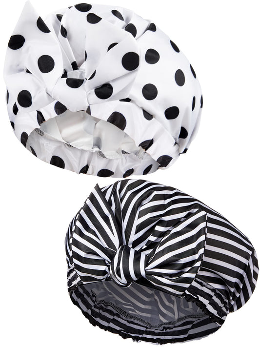 2 Pieces Shower Caps for Women, Waterproof Reusable Shower Hair Caps Elastic Hem Shower Bath Caps for Short Curly and Long Hair for Women Girls (Black