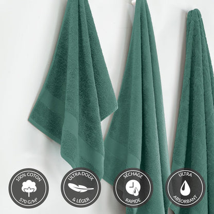 Pure Cotton - Set of 2 Bath Sheets - Terry Cotton - Soft to the Touch - Standard 100 by Oeko-TEX - Washable at 40°C - 2 x 70 x 140 cm - Bottle Green