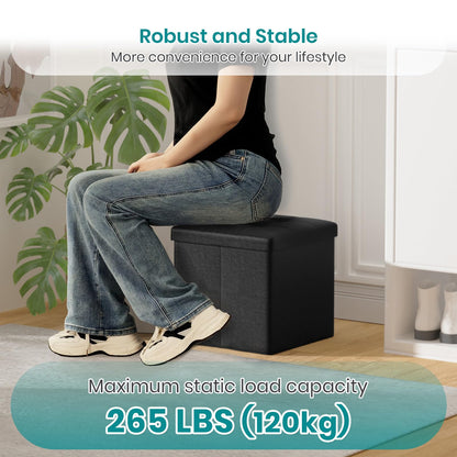 Oak & Tea Storage Ottoman, Foldable Storage Bench, Small Footrest, Cube Storage Unit, 3 Storage Boxes with Lid, Footstool