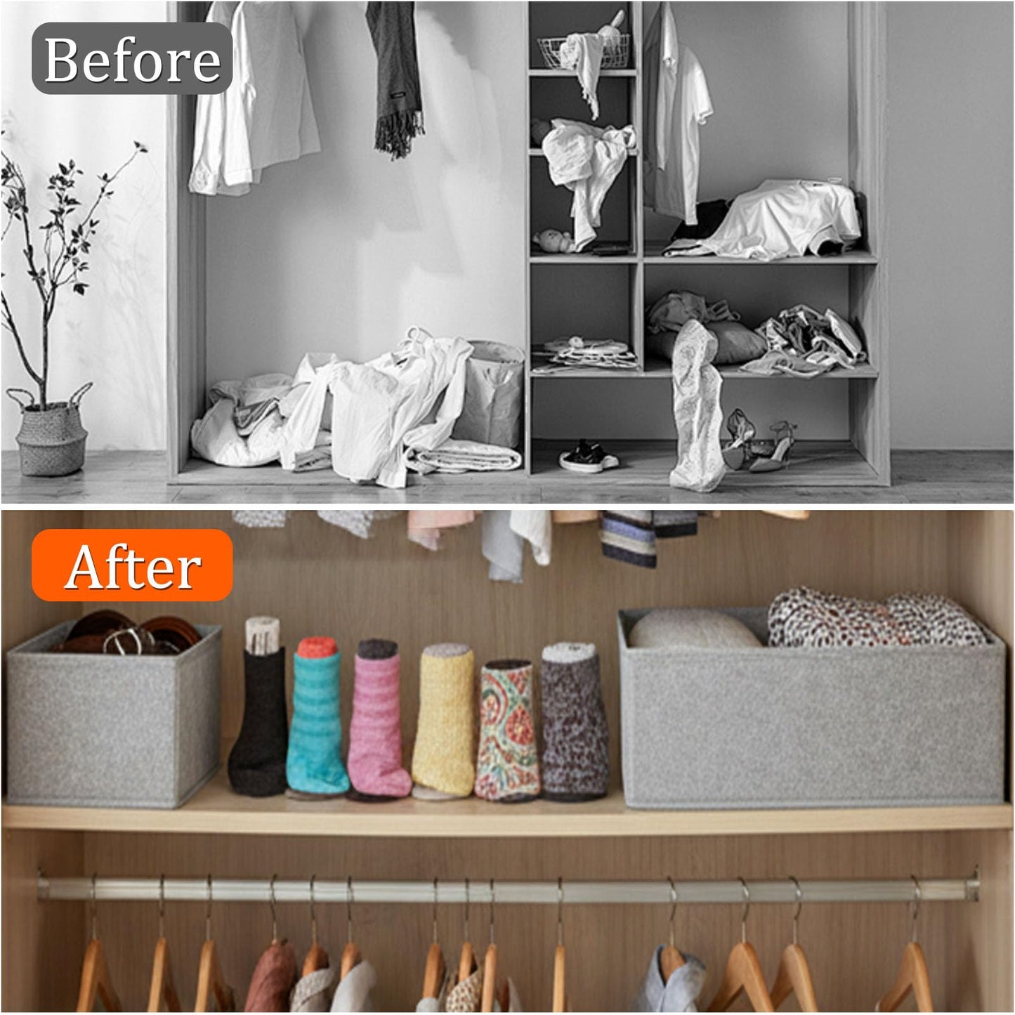 X-YSUNEAS Collapsible Fabric Storage Organizer Bins, 2 Size Foldable Closet Drawer Storage Boxes, 28×14×12cm & 14.5×14.5×12cm