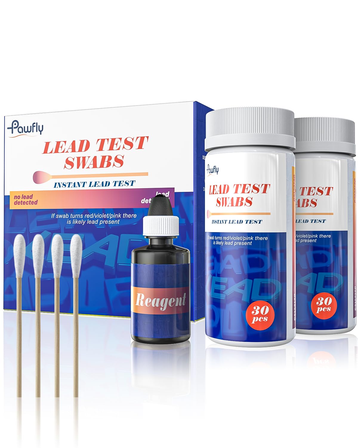 Pawfly New Lead Test Kit 60 Pcs Rapid Home Lead Test Swabs with Reagent, Quick Results in 30 Seconds Instant Lead Testing Swabs Kit for House Surfaces