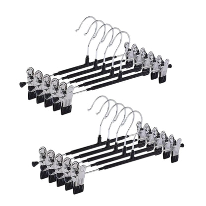 CRIFLOMAR Universal Hangers with Clips, 10 Pieces, 30 cm, Metal Hangers for Trousers and Skirts, Space Saving (Black)