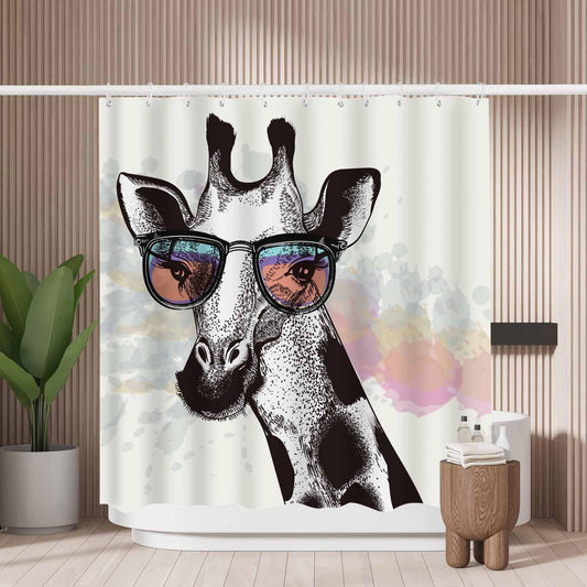 Woutay Shower Curtain Mould Proof Resistant Fashion Giraffe,Water Repellant Fabric,Polyester,with 12 Plastic Hooks