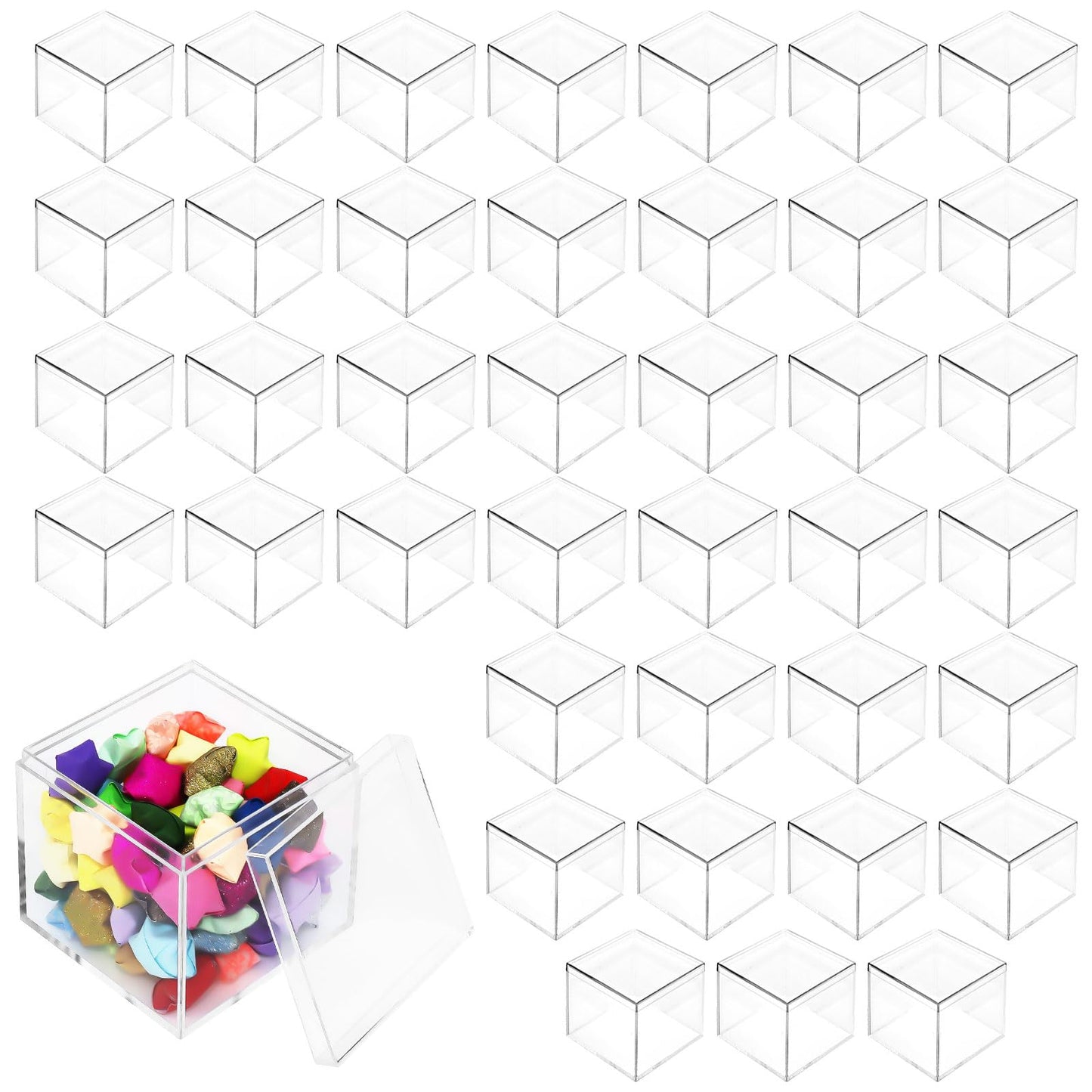 40 Pack Mini Acrylic Cube Boxes, 5.5cm Clear Favour Storage Boxes with Lids