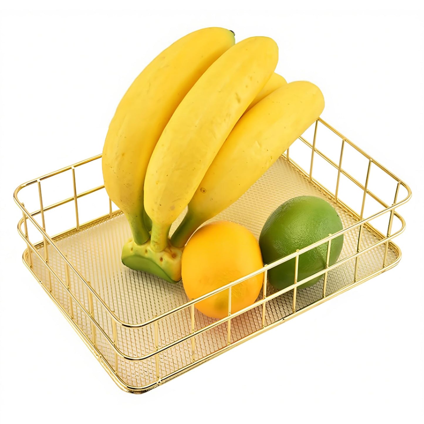 Seully Gold Storage Basket,Desktop Finishing Wrought Iron ,Metal Wire Fruit Storage Basket,Toiletries /Multi Purpose Desktop Storage for
