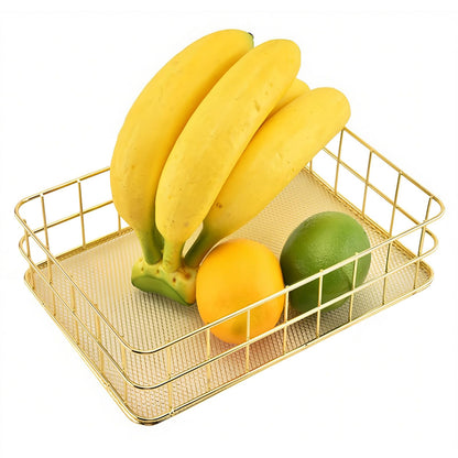 Seully Gold Storage Basket,Desktop Finishing Wrought Iron ,Metal Wire Fruit Storage Basket,Toiletries /Multi Purpose Desktop Storage for